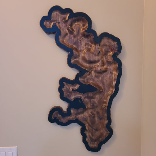 Franklin Lake 3D Wood Map - Solid Pine 24"x36"